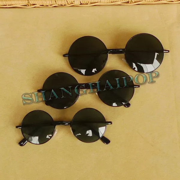 BLACK SUNGLASSES 60'S Dark Lens Round Frame Old Shades Sunnies