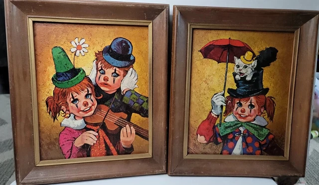 Framed Prints Clown(s) by Lee 8 X 10 #332 & #348 cat, girl, boy Winde Int VTG 2x