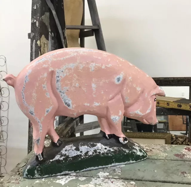 Vintage Shabby Chic Iron PInk PIg  Door Stop Country Decor, Pink PIGGY Lover See
