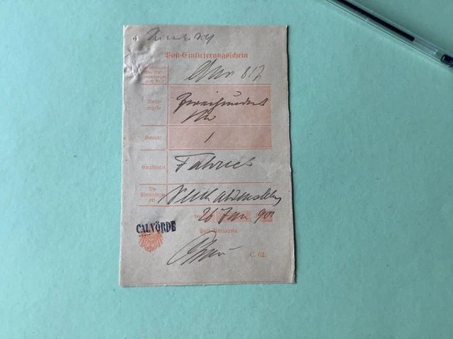 Germany Calvorde Saxony 1901 postal delivery note  Ref A1528