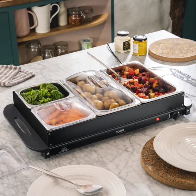 Buffet Warmer Food Server Hot Plate 7.2L 4 Tray Adjustable Temp 300W - Black