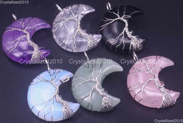 Natural Gemstone Moon Reiki Handmade Wire Life Tree Chakra Healing Pendant Beads 2