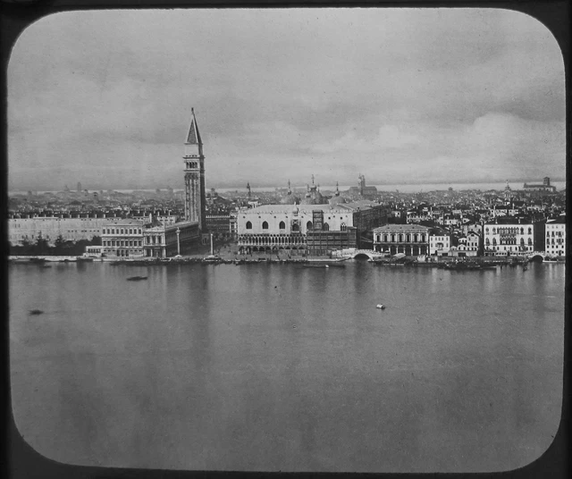 Glas magische Laterne Rutsche VENEDIG AUS KIRCHE S GIORGIO C1890 FOTO ITALIEN