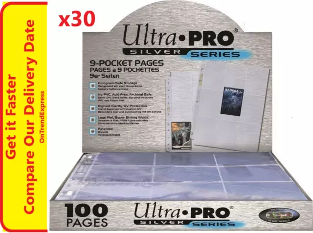 ULTRA PRO SILVER SERIES 9 POCKET POKEMON TRADING CARD SLEEVES 30 x PAGES SHEETS