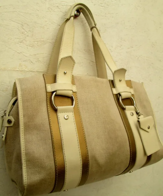 -LANCEL grand sac à main   toile & cuir TBEG vintage bag authentique
