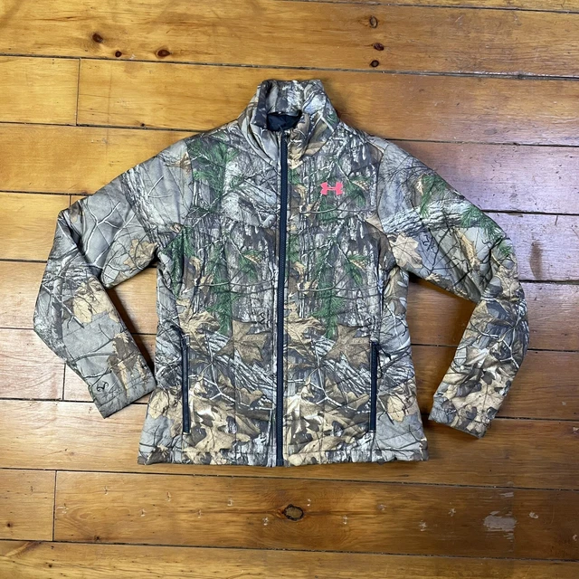 Under Armour Womens M Realtree Camo Pink Logo Full Zip Lightweight Puffer Jacket