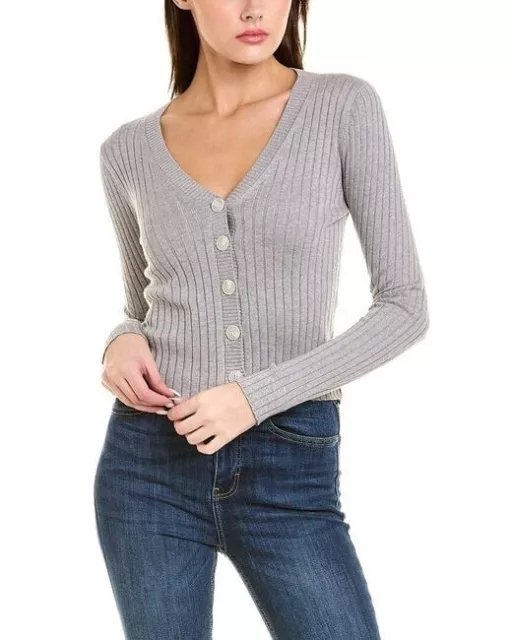 Naadam Cardigan Sweater Gray Ribbed Cropped Cashmere Silk Blend V-neck Size S