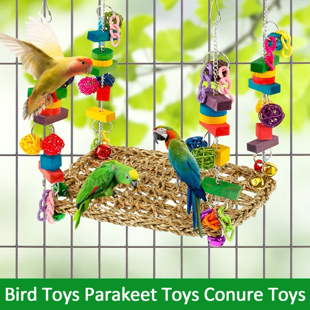 Hanging Bird Foraging Toy Seagrass Woven Decorative Bird Hammock Swing Toys AU⧪