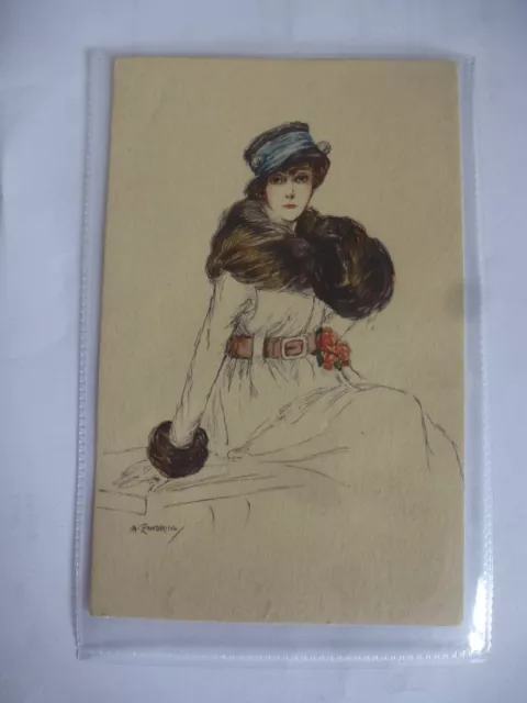 Adelina Zandrino Artist Drawn/Signed Art Nouveau Glamour Lady Postcard c1910s