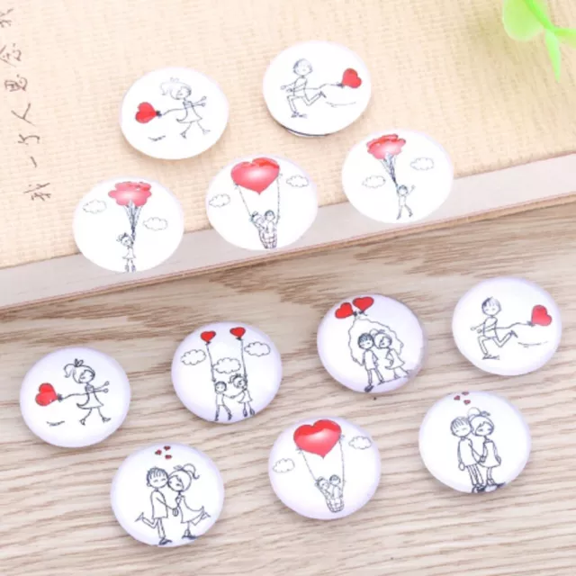10 Cartoon Love Heart Balloon Cabochons Mixed Round Glass Cabochon Flat Back UK