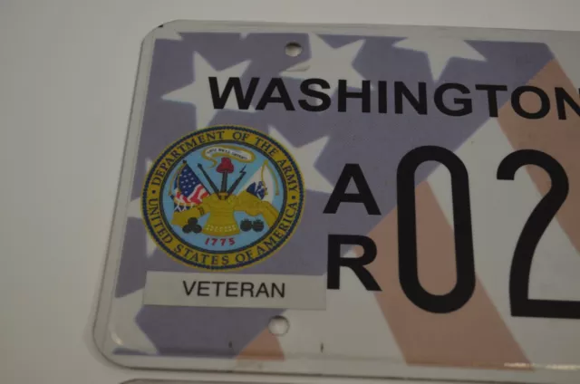 Washington State US Army Veteran License Plate Expired Pair AR 02445 2017 3