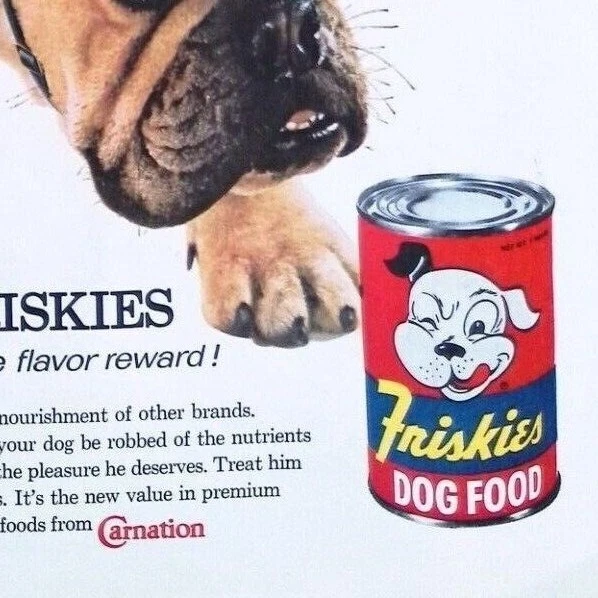 1960 Friskies Dog Food Original Print Ad Dog Metropolitan Police Hat