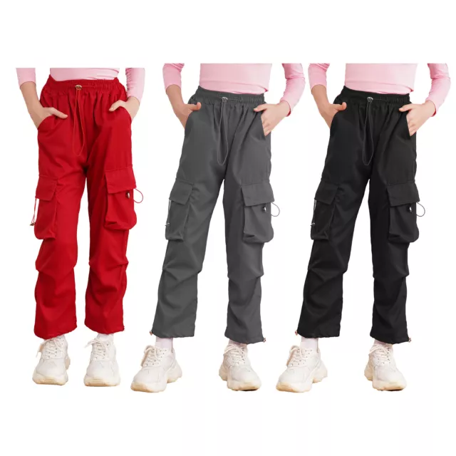 Kids Girls Cargo Pants Dance Sweatpants Camping Trousers Elastic Waistband 3