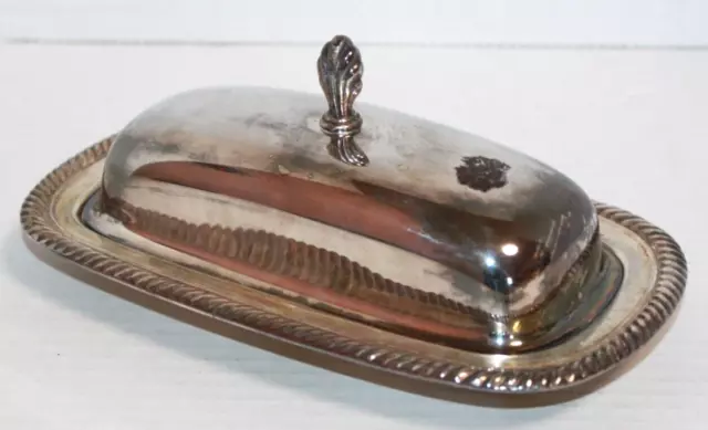 Vintage Silver Plate Covered Butter Dish With Glass Tray (C)