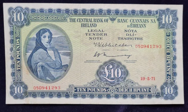 The Central Bank Of  Ireland 1971 (05D)  £10 Lady Lavery Banknote
