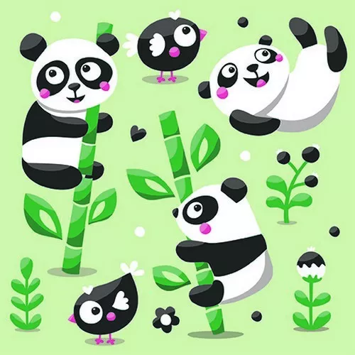 20 Servietten Playful Pandas Panda Tier Kinder Motiv Bambus Tischdeko 33x33cm