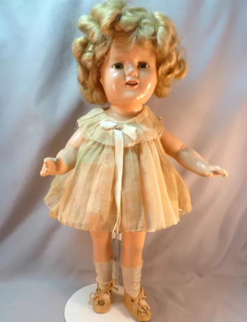 Vintage 1930's 15" Shirley Temple Doll, Composition, Tagged Dress, Original Wig