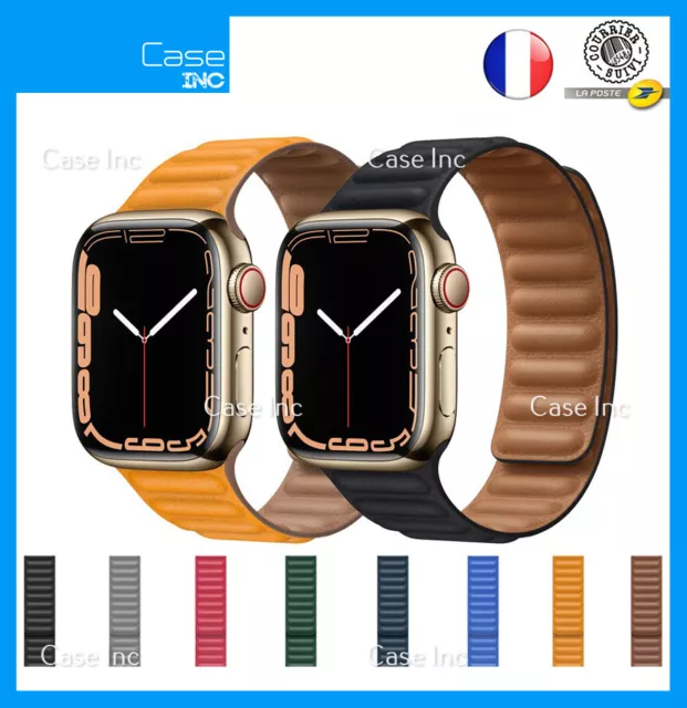 Bracelet Cuir Magnetique pour Apple Watch 38 40 41 42 44 45mm Serie 8 7 6 5 4 SE