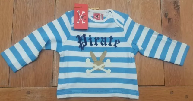 * No Added Sugar 3 & 6 Months Long Sleeve Pirate Stripe Blue Vanilla T Shirt Boy