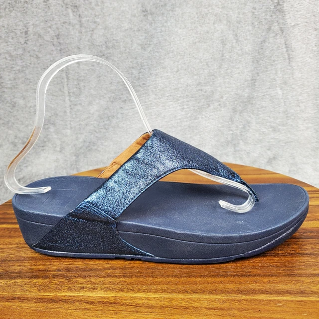 FitFlop Lulu Sandals Women's 9 Blue Shimmer Toe Post Thong Slip On Comfort Shoes
