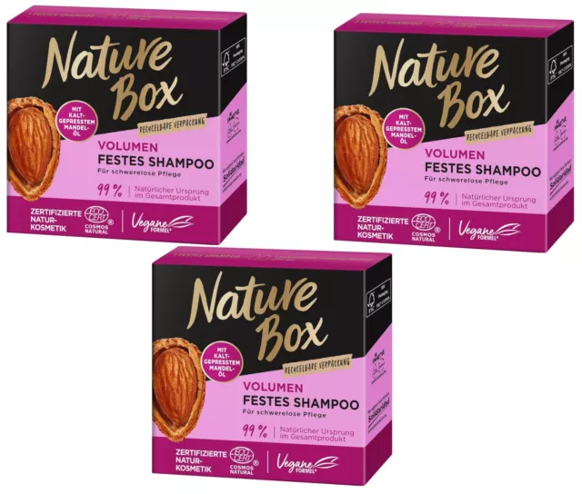 3 x Nature Box Festes Volumen Shampoo mit Mandel-Öl ( 3 x 85g ) Kalt Gepresst