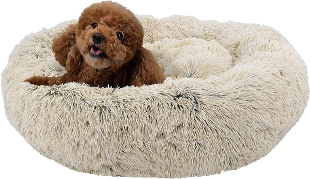 Fluffy Luxe Pet Bed, Calming Donut Cuddler – Machine Washable, Waterproof Base,