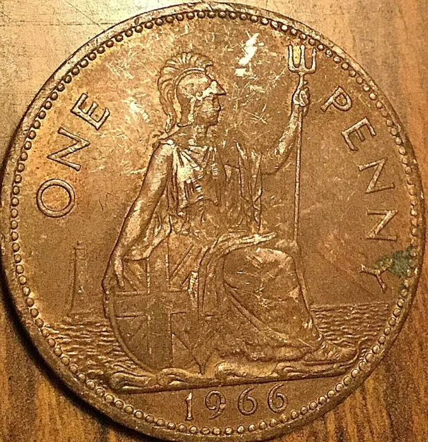 1966 Uk Gb Great Britain One Penny