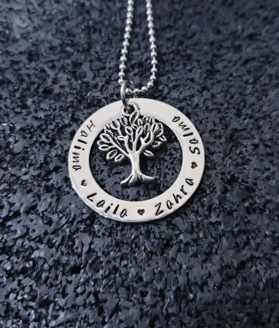 personalised hand stamped stainless steel 32mm washer necklace with tree of life