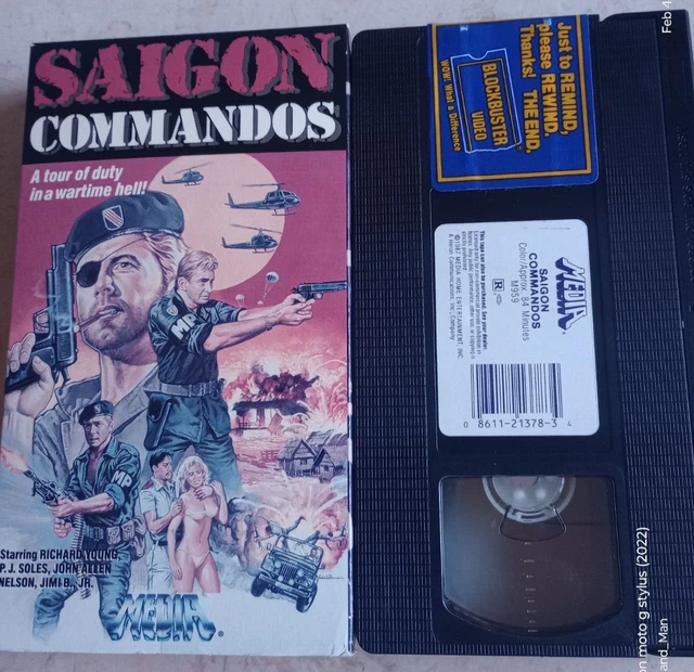 Saygon Commandos 1988 MEDIA SAIGON Commandos Richard Young Vhs Blockbuster Sticker £18. ...