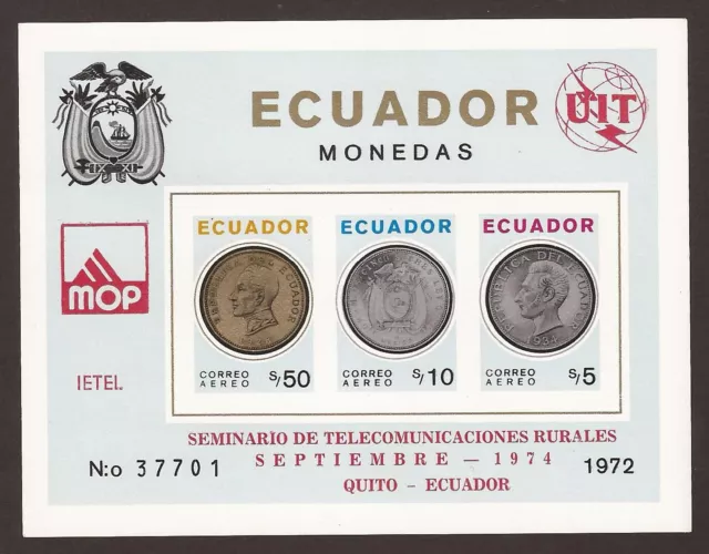 Ecuador Kleinbogen Block 26 1974 Telecomm Auf Uit Mop Münzen MNH