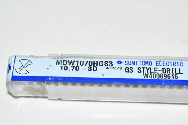 NEW Sumitomo MDW1070HGS3 10.7 mm Coolant Thru, Cylindrical Solid Carbide Drill 2