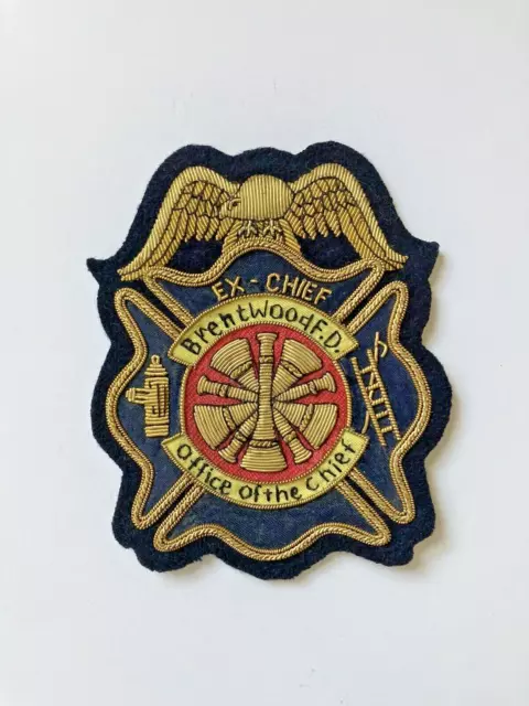 Antique Rare Embroidered Fire Department Ex Chief Brentwood Badge Patch 5-Horn