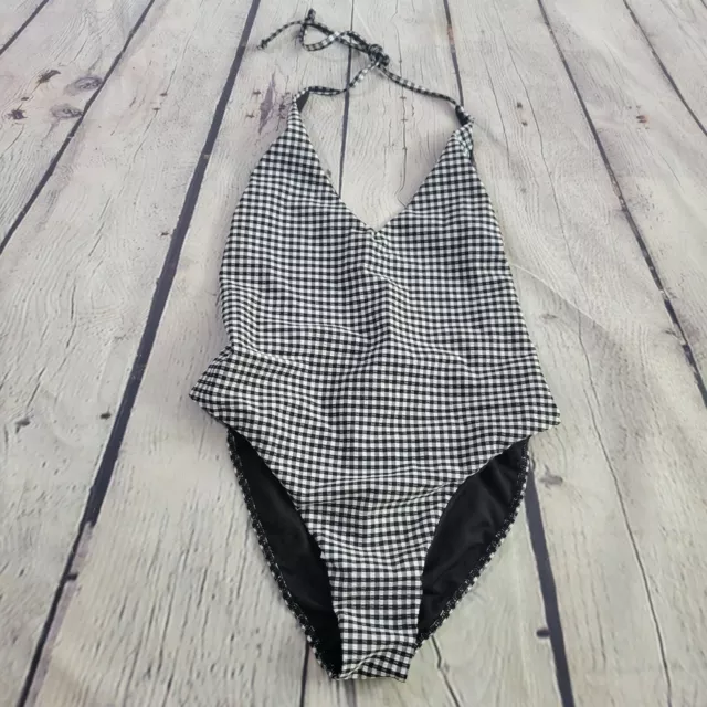 Billabong Swimsuit Womens Large Black White Gingham One Piece Surf Check Halter