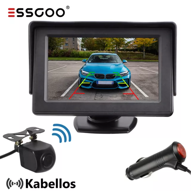 ESSGOO Auto KFZ Einparkkameras Rückfahrkamera Funk Kabellos Mit 4.3'' HD Monitor