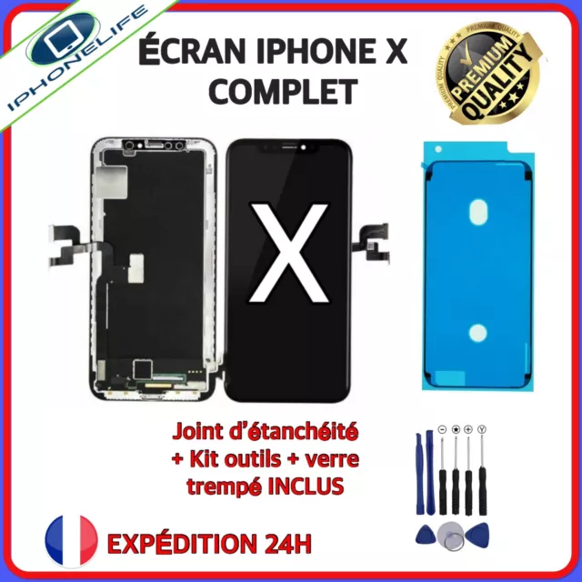 Ecran Complet Iphone X : Vitre Tactile + Lcd Noir + Joint  D’étanchéité + Outils