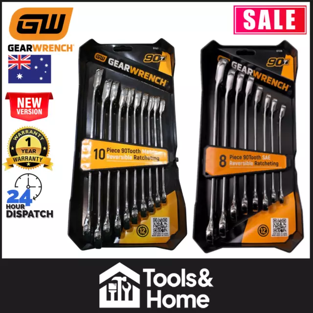 GearWrench 10pc Metric + 8pc SAE 12 Point 90T Reversible Ratcheting Wrench Set