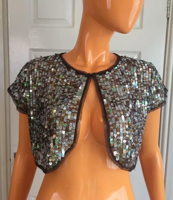M S LIMITED COLLECTION Brown Silver Glitter Sequins Shrug Bolero Size Small NWOT 14.99 PicClick UK