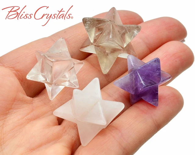 4 Stone Set Crystal Merkaba 8 Point Star, Smoky Quartz, Amethyst + More #RL38