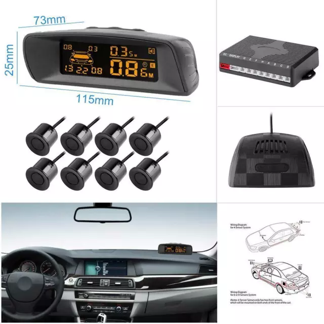 8 Parking Sensors LCD Car Auto Backup Reverse Rear Radar System Alert Alarm Kit 3