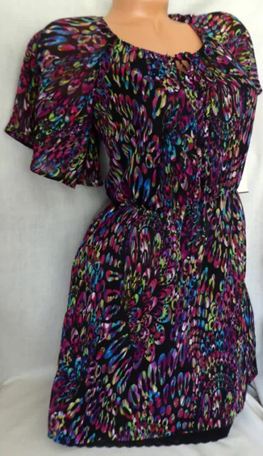 NWT Mimi Chica womens size S black multicolor abstract print dress lace hem