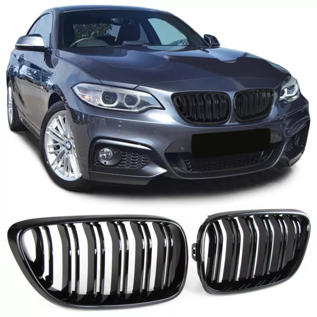 For BMW F22 F23 F87 2 Series Gloss Black M Performance Sport Kidney Grille 14-18