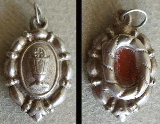 Pendentif Ancien En Argent Massif Et émail - Bijou Régional Du 19e Siècle - Occasion