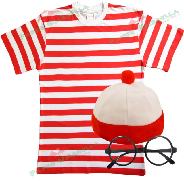 Adult Wheres Wally Fancy Dress Costume Book Day Stag Hen Do Outfit Red White