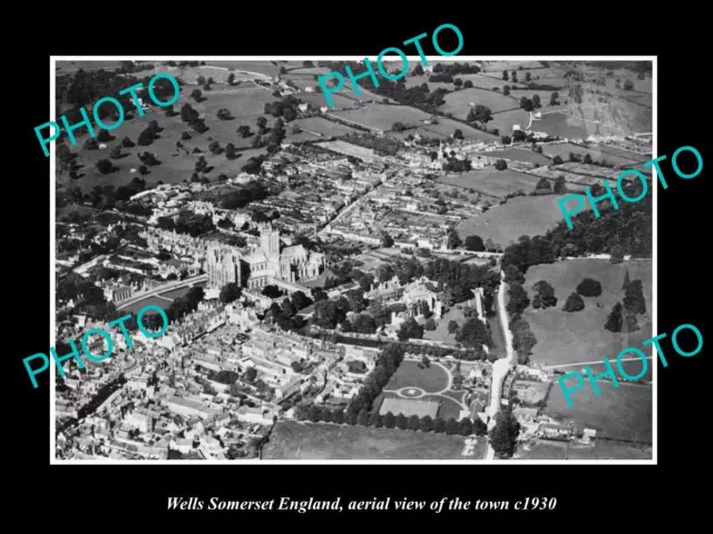 OLD LARGE HISTORIC PHOTO OF WELLS SOMERSET ENGLAND AERIAL VIEW OF TOWN c1930 3