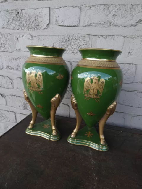PAIR French porcelain eagle insects  napoleon Empire style vases 2