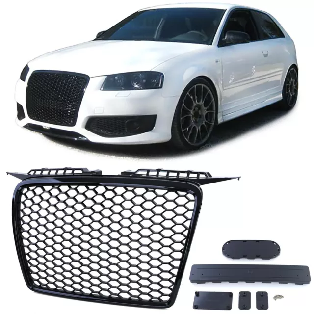 Deportiva Parrilla de la Panal Rejilla Negro Brillo para Audi A3 8P 2005-2008