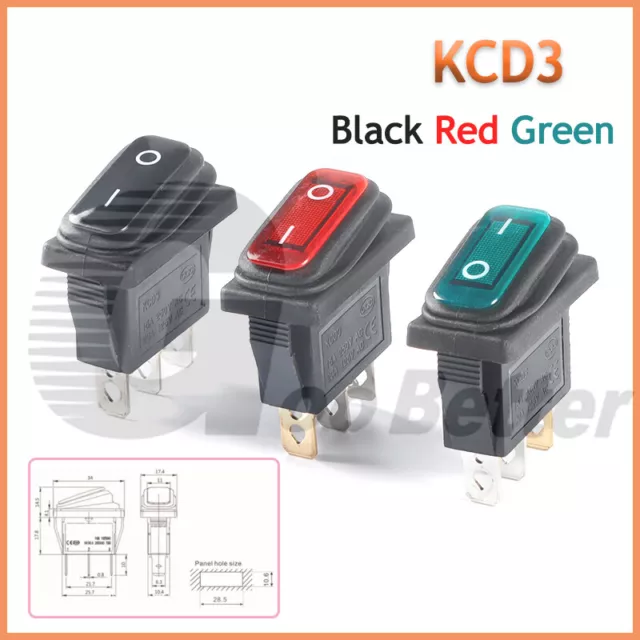 KCD3 Rectangle Rocker Switch On Off 3 Pin 2 Position Waterproof Car Dash Boat