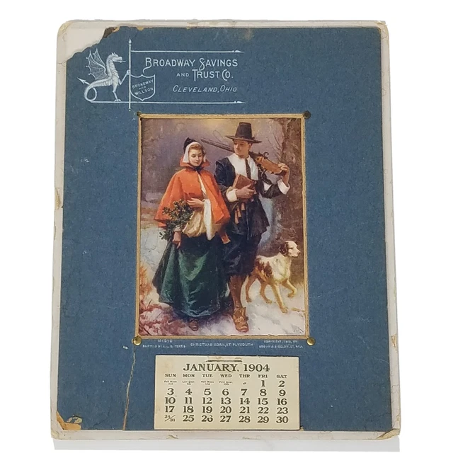 1904 CALENDAR DIE Cut Dog Pilgrim Broadway Savings & Trust Bank