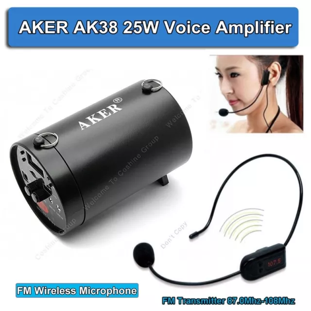 AKER AK38 25W Waistband Voice Amplifier Booster Loundspecke W/ FM Wireless Mic!