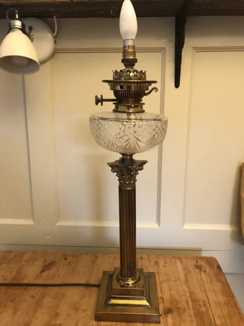 VICTORIAN BRASS OIL LAMP CORINTHIAN COLUMN MESSENGER ELECTRIC CONVERSION 1880s
